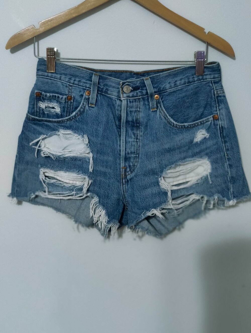 modern Retro 501 Throwback Denim Shorty Shorts High Waist  Ultra Distressed S
